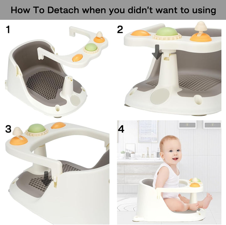 Baby Bath Seat 6 Months+ Child Bath Tub Non-Slip Baby Bath Chair with Toys, Water Jug, Grey New