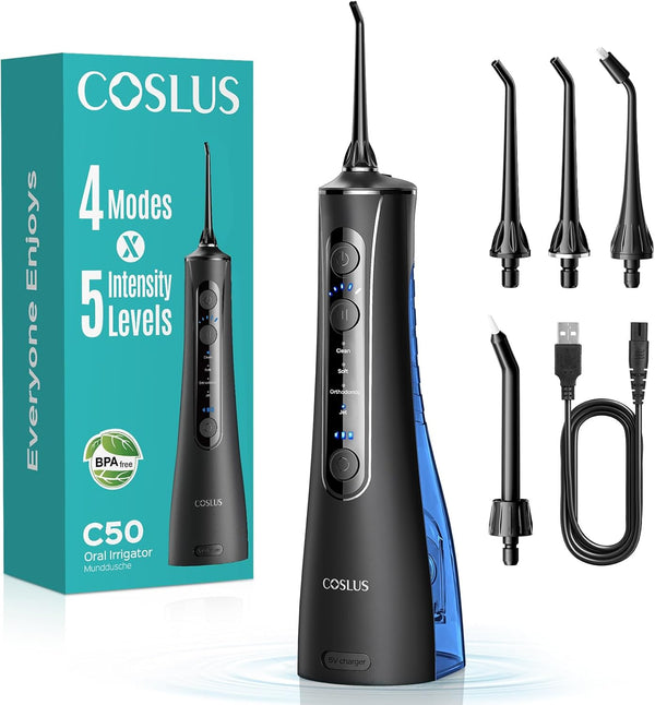 Water Flosser for Teeth Cordless: 4 Modes & 20 Levels - Portable Irrigador Dental for Health - Conscious Sensitive Users Gums - Travel Home Use with 4 Jet Tips