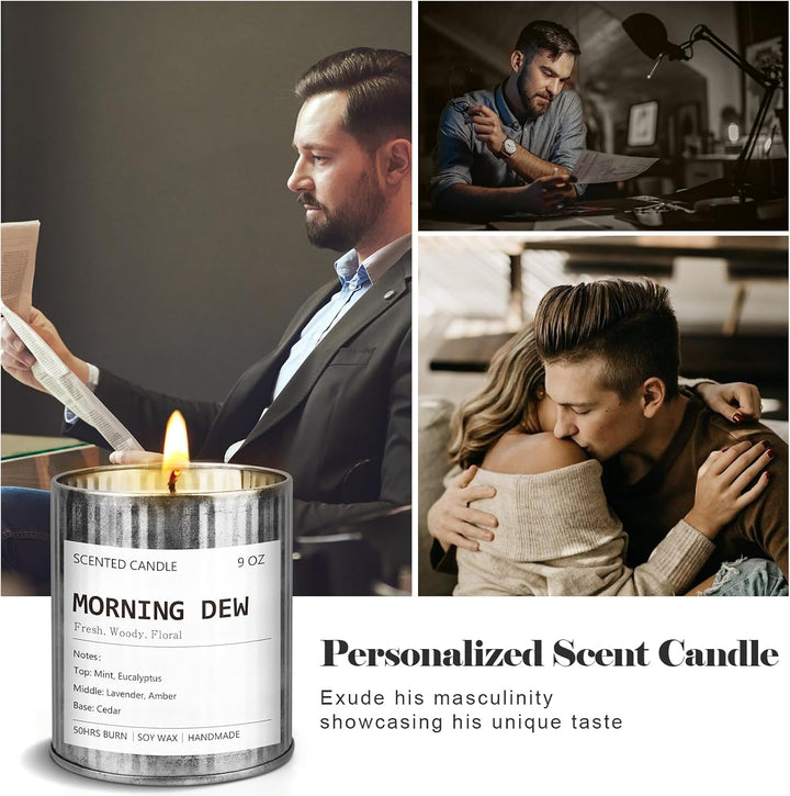 Scented Candles for Men Eucalyptus & Mint Scent Soy Wax Men Candles for Home Scented Father'S Day Gift Christmas Valentine Birthday (9Oz 40Hour Burn)