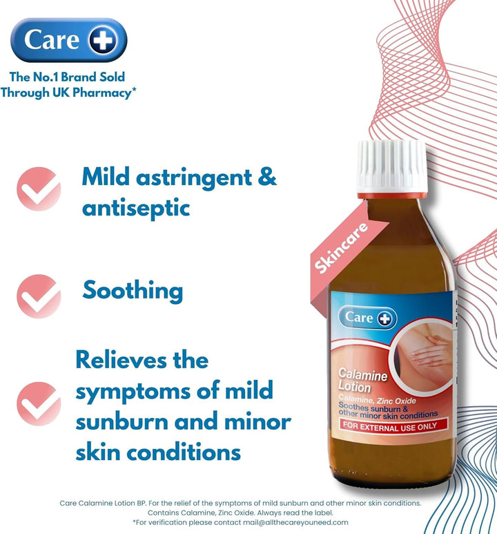 Calamine Lotion 200Ml, Mild Antiseptic and Astringent, Relieves Symptoms of Suburn and Minor Skin Conditions, Soothes Eczema, Rashes and Chickenpox
