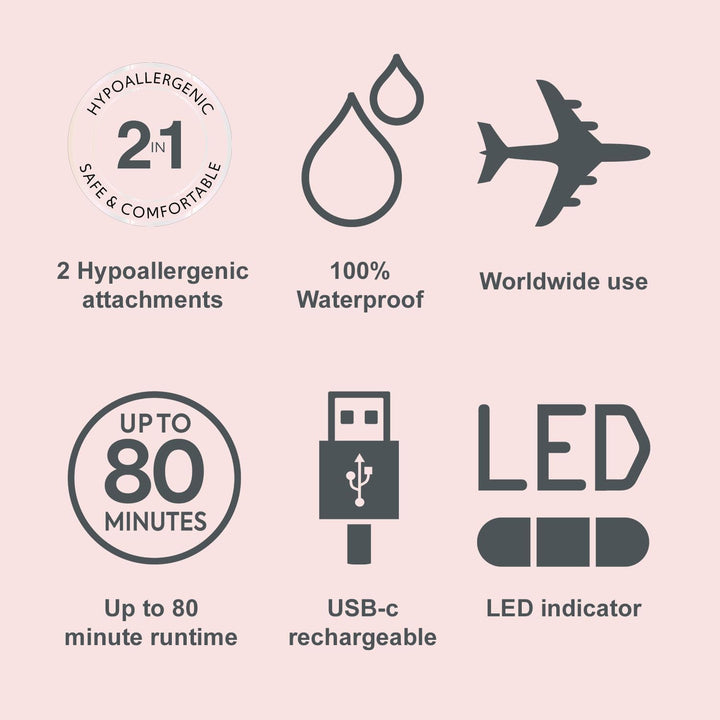 ® 2-In-1 Facial Hair Remover [Hypoallergenic Attachments, LED Light, USB-C, 80Min Runtime] Bareme (Gentle Shaver, Trimmer, Brow Sculptor, 100% Waterproof, Integrated Storage Cap) WFS200