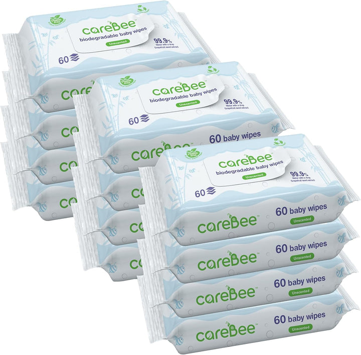 99.9% Water Baby Wipes | Biodegradable, Plant-Based & Plastic-Free | Hypoallergenic, Unscented, Extra Gentle for Sensitive Newborn Skin | 60 Wipes per Pack (1 Count (Pack of 1))