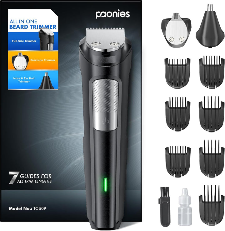 Beard Trimmer Hair Clippers Men, Nose & Ear Trimmer, All-In-One Body Groomer Men Kit, Cordless Rechargeable Hair Clippers with 7 Limit Combs, Stainless Steel Blades, 100% Waterproof Extra Long Life