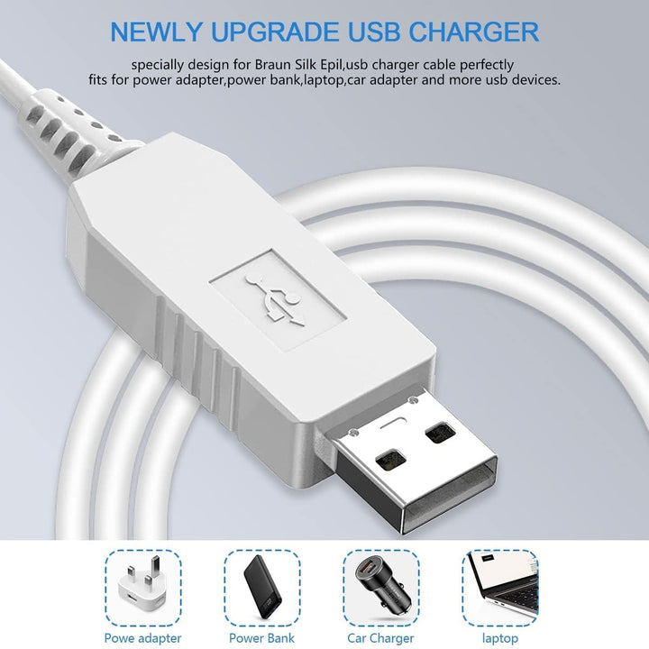 Charger for Braun Silk Epil 9,USB Charging Power Cord Trimmer Replacement Cable for Braun Silk-Epil 9, Silk-Epil 7, Epil 5, Epil 9 Flex Epilator Hair Removal