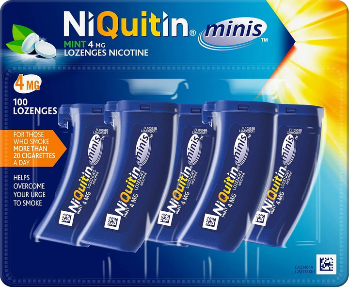 4Mg Minis Mint Lozenges - Mint Flavour (5 X Pack of 20 Minis Nicotine Lozenges) - on the Go Oral Stop Smoking and Vaping Aid - Pocket Sized Containers