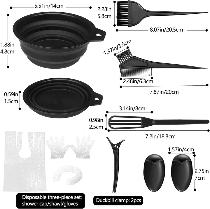 12 Pcs Hair Dye Bowl and Brush Kit, DIY Beauty Salon Hair Dye Bleaching Tools Kit, Tint Brush, Mixing Bowl, Highlighting Comb, Ear Cover, Shawl, Gloves, Hairdressing Clips