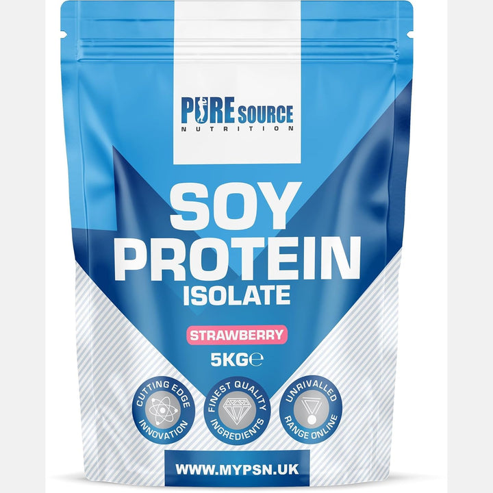 Soy Protein Isolate Powder 1Kg (90% Protein) | Strawberry Flavour Vegan Protein Powder | High Protein Dairy Free Plant Based Supplement | Superfood Supergreens by PSN