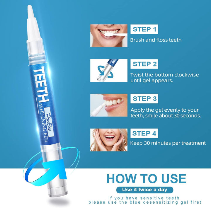 Teeth Whitening Pen 5 Pack for 70+ Treatments | Enamel-Safe & Sensitivity-Free 4 Whitening Pens plus 1 Desensitizing Pen | Instant Teeth Whitening Kit That 1-6 Shade Whiter in 1-2 Weeks | Mint Flavor