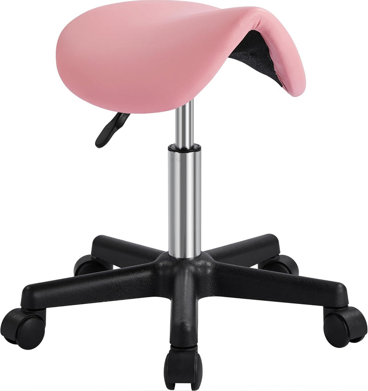 Saddle Stool Adjustable Rolling Salon Chair Swivel Rolling Wheels & Ergonomic for Hairdressing Massage Tattoo Spa Saddle Black