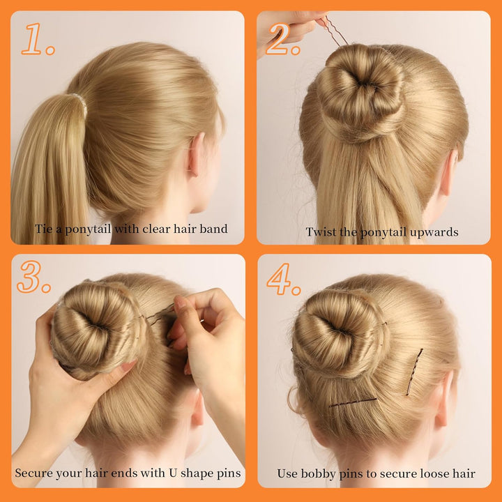 300Pcs Bobby Pins Kit - 100 Hair Pins for Women, 100 Brown, 100 Hair Bands - U Shape Pins for Buns, 2Inch, 2.36Inch, 2.75Inch