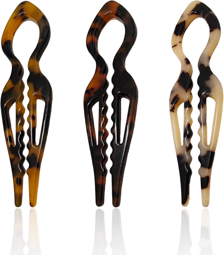 3Pcs Lialys Prestige Hair Pins Magic Grip, French Twist U-Shaped Hairpins for Women, Acetate Hair Styling Accessories for Buns & Updos, Holds Thick/Fine/Long Hair(3 Colors)