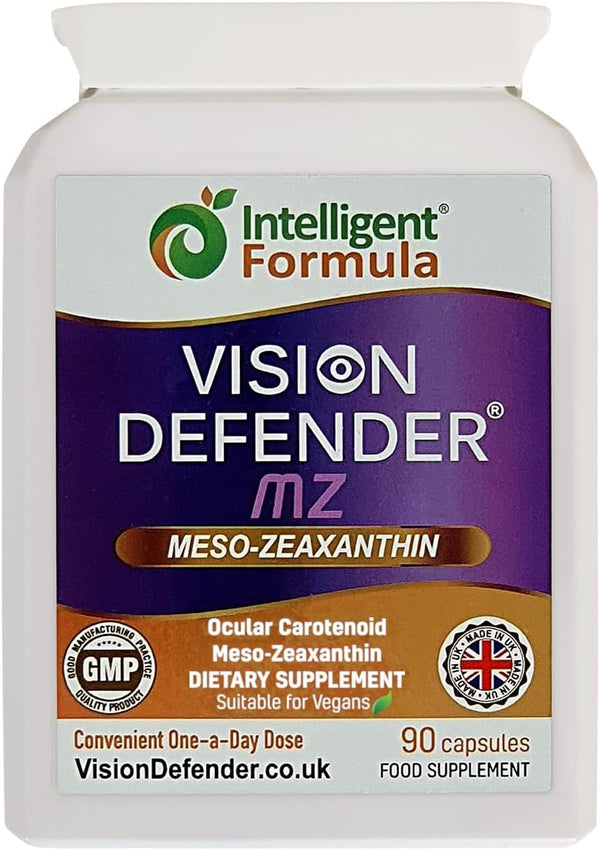 Meso Zeaxanthin Supplement - VISION DEFENDER MZ – High Strength Eye Vitamins Nutrients & Antioxidant Carotenoid for Ocular Health, Eye Care & Eyesight Support –Vegan (90 Capsules/One-A-Day) Made in UK