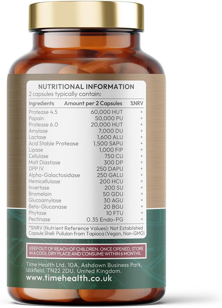 Ultra Digestive Enzymes Complex – Natural & Comprehensive 18 Enzyme Formula – for Bloating Relief, Regular Movements and Overall Digestion – 120 Capsules – UK Made – Zero Additives