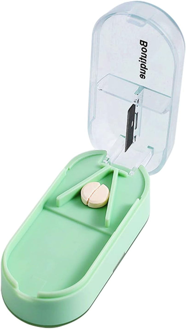 Pill Cutter, Pill Tablet Cutter for Small or Large Pills, Portable Pill Dispenser, Travel Pill Case, Portable Tablet Cutter with Blade and Storage Compartment-Green