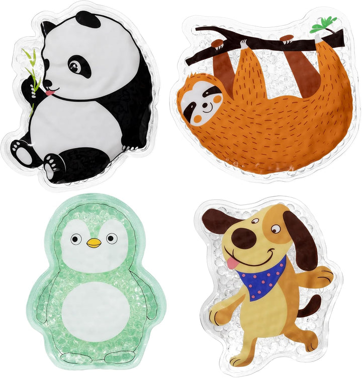 Girls Hot and Cold Packs (Set of 4) - Kids Reusable Heat and Ice Gel Pack Set - Koala/Alpaca/Mermaid/Dinosaur
