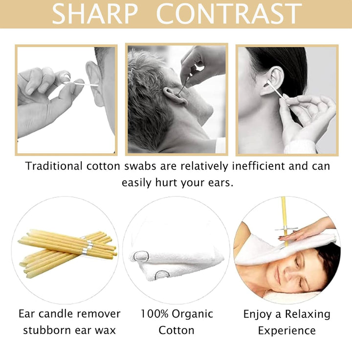 10 PCS Ear Candles, Ear Candle Set with Natural Organic Beeswax (Drip Protection Tray 5 PCS+10 Cotton Swab), Ear Candle Kit,Ear Wax Candles for Blocked Ears Ear Cleaning Candles Earwax Remover Tool