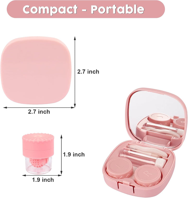 5-In-1 Pink Contact Lens Kit with Cleaner, Mirror, Tweezers, Case & Solution Bottle – Portable Travel Set for Outdoor Daily Wear