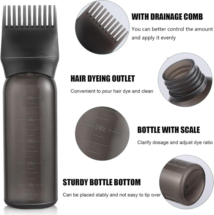 Hair Dye Brush Bottle Hair Root Comb Applicator Bottles Hair Dye Tools Applicator Brush Bottles for Salon (Black)