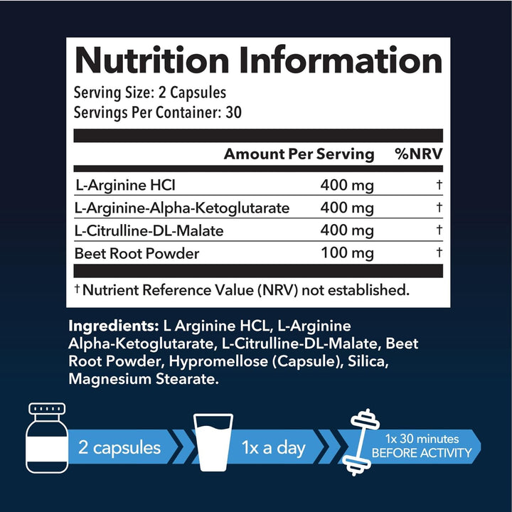 L Arginine Supplement for Men | NO Nitric Oxide Supplements for Men | Workouts & Endurance | L-Arginine L Citrulline Complex with Beet Root Powder for Male Health | Non-Gmo, Gluten-Free | 60 Ct