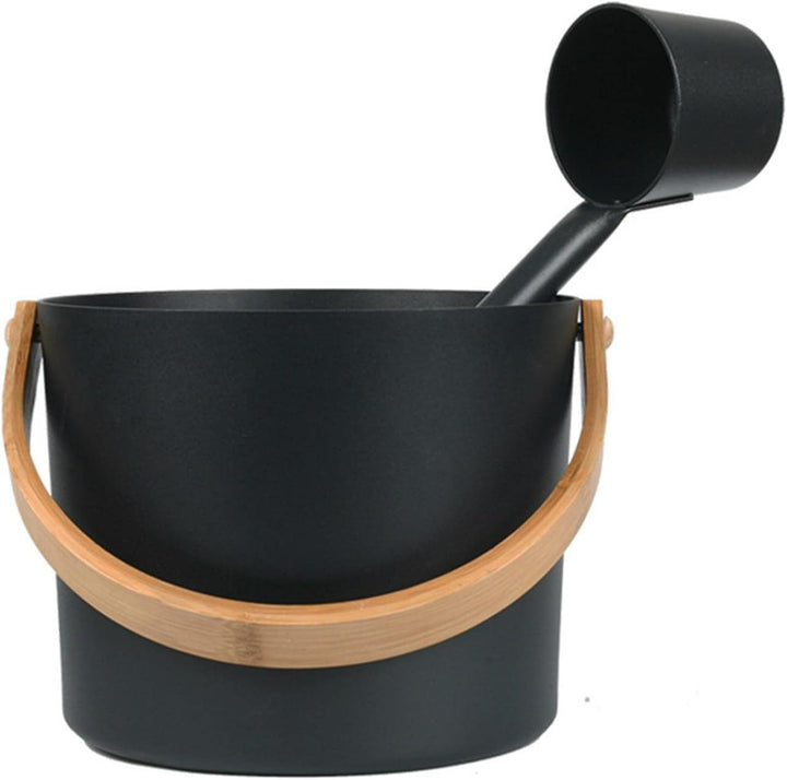 Aluminum Sauna Bucket and Ladle Set Portable,Sauna Bucket and Long Handle Ladle Cedar,Sauna Steam Water Accessories,Bath Accessories Supplies,Accessories for Sauna Steam Room(Black)