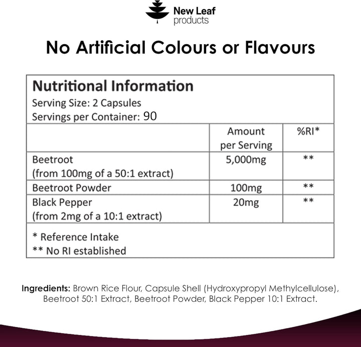 Beetroot Capsules 5100Mg - High Strength Beetroot Supplement 180 Vegan Capsules - Nitric Oxide - Enriched with Black Pepper Made in the UK by New Leaf