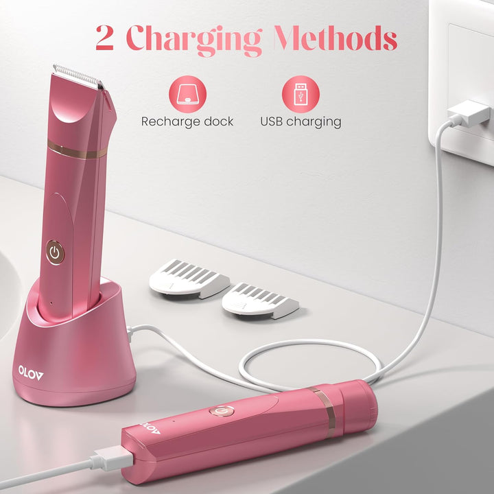 Bikini Trimmer Women - Painless Lady Shaver for Women, Rechargeable Women'S Electric Shavers, IPX7 Waterproof Electric Razor for Body Legs, Underarms, Pubic Hair,Brick Red