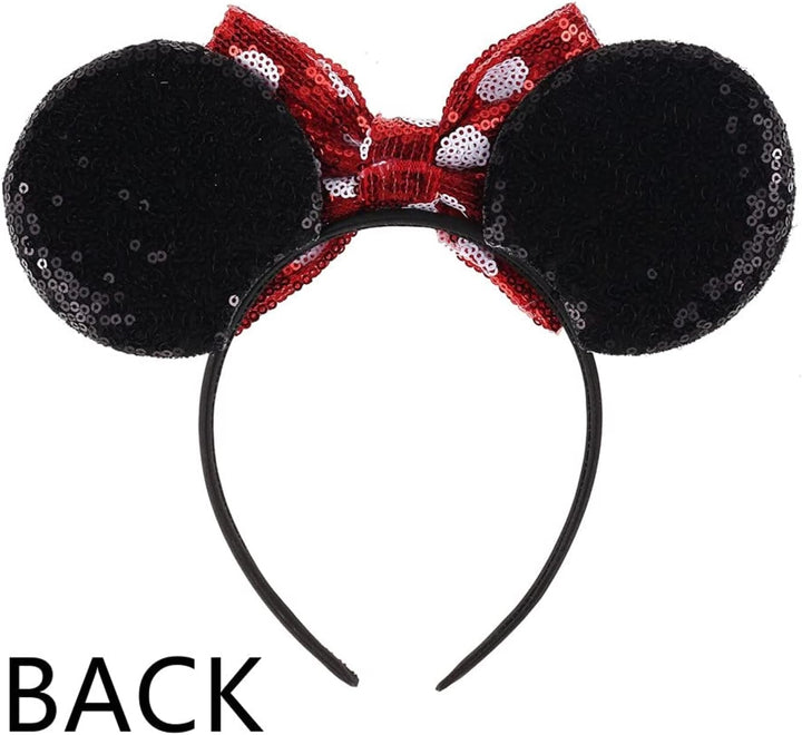 Mouse Ears Bow Headbands Shiny Bows Glitter Party Decoration Cosplay Costume for Kids Girls Women Princess Party Decorations Cosplay (Black+Red))