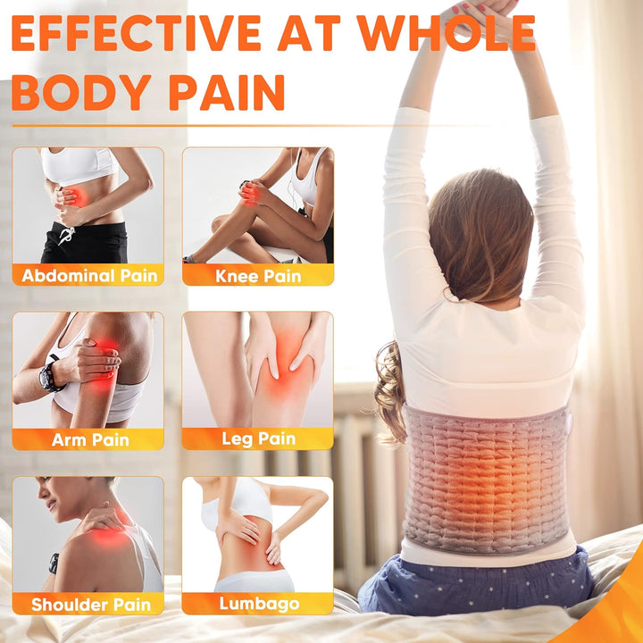 Heat Pads for Back Pain Relief,  Soft Heating Pad with Auto Shut off and 6 Heat Level Settings, Detachable Heat Pad with Zipper Hook and Loop Fastener, Machine Washable, 12" X 48"