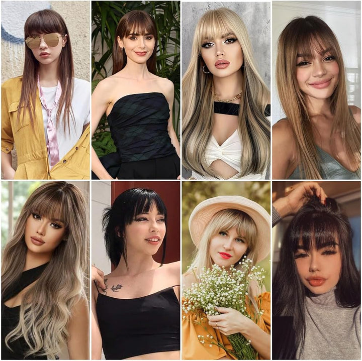 Clip in Bangs, Chemical Fiber Hair Clip in Fringe Bangs, Bangs Clip in Hair Extensions, Wispy Bangs Clip with Curved Bangs, Temples Hairpieces for Women (Dark Brown)