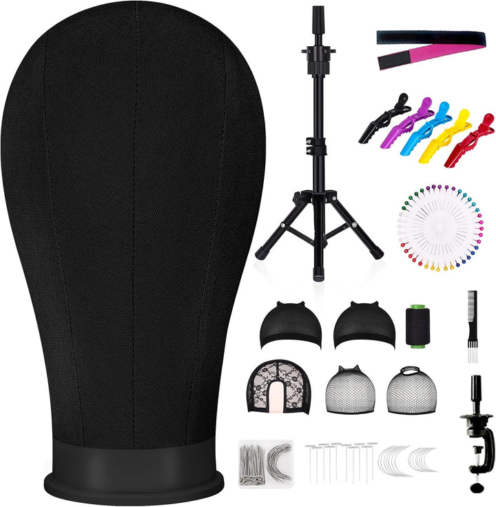 63In Wig Stand Tripod with 22In Head, Canvas Wig Head Stand with Mannequin Head for Wigs Manikin Head Block Set for Wigs Making Display,Beige