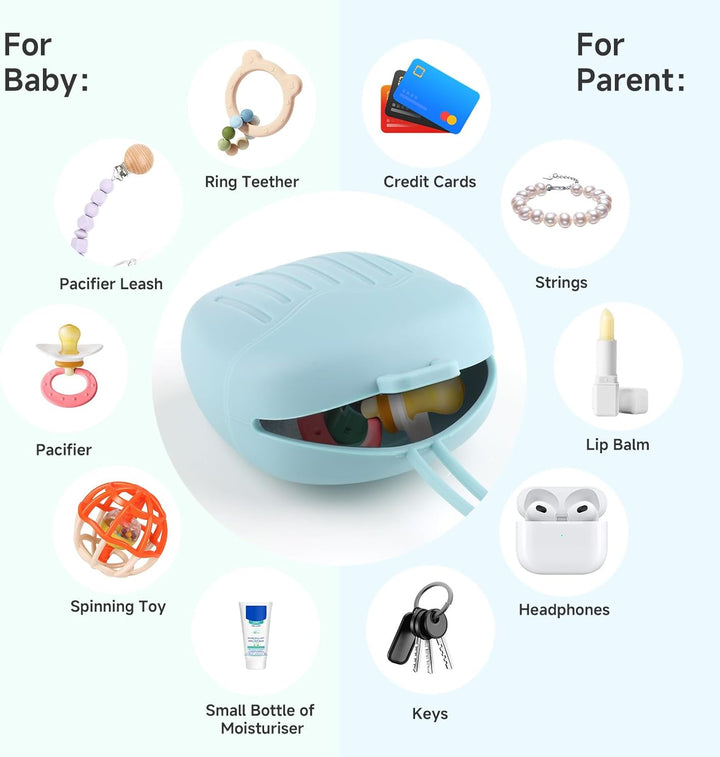 2Pcs Silicone Dummy Case, Universal Pacifier Holder Storage Box, Bpa-Free Pacifier Holder Storage Box, Easy to Clean Portable Baby Pacifier Case Snoother Pods for Travel, Home (Blue+Green)