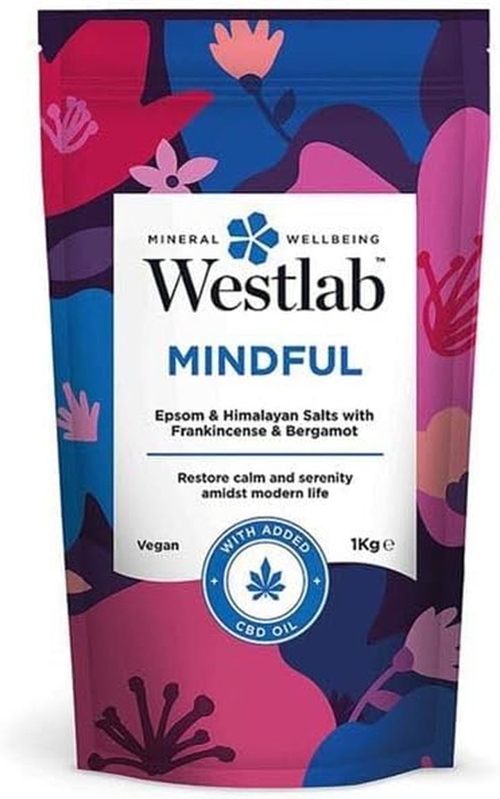 Mindful CBD Bath Salts 1Kg - Epsom & Himalayan Salts Infused with Bergamot, Geranium for Calming and Soothing, Guaranteed Purity.
