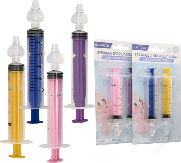 Baby Nasal Irrigation Syringe Baby Infant Nasal Aspirator Nose Cleaner Bpa-Free Nasal Irrigation Kit for Babies Baby Nose Sucker Nasal Hygiene Nasal Washing 10 Ml 4 PCS Blue Yellow Purple Pink