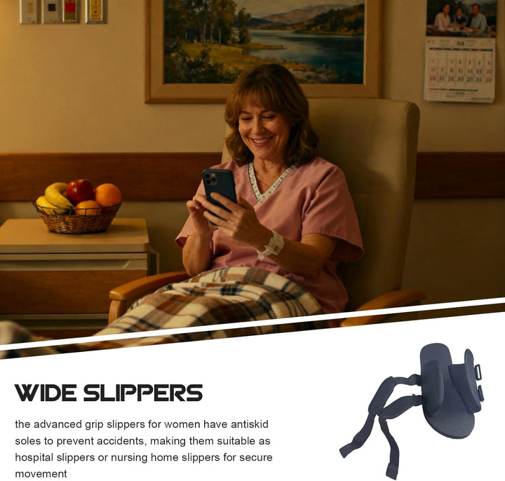 1 Pair Wide Supportive Slippers: Women after Surgery Adjustable Shoes - Orthopedic Hospital Patient Footwear - Comfort Washable for Home Care