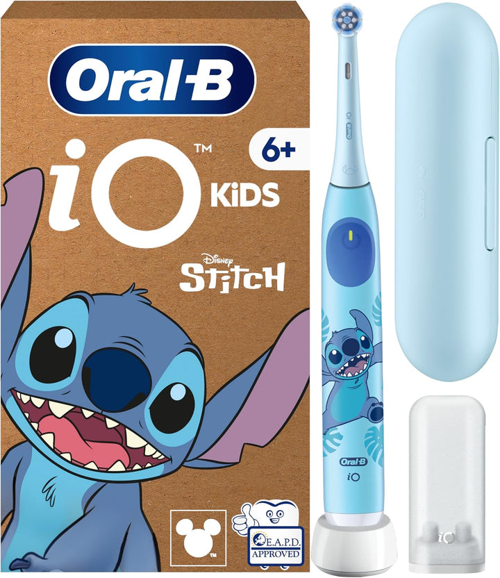 Io Kids Disney Stitch Electric Toothbrush, 1 Toothbrush Head, 1 Travel Case, 3 Modes with Kid-Friendly Sensitive Mode, 2-Min Music Timer, for Ages 6+