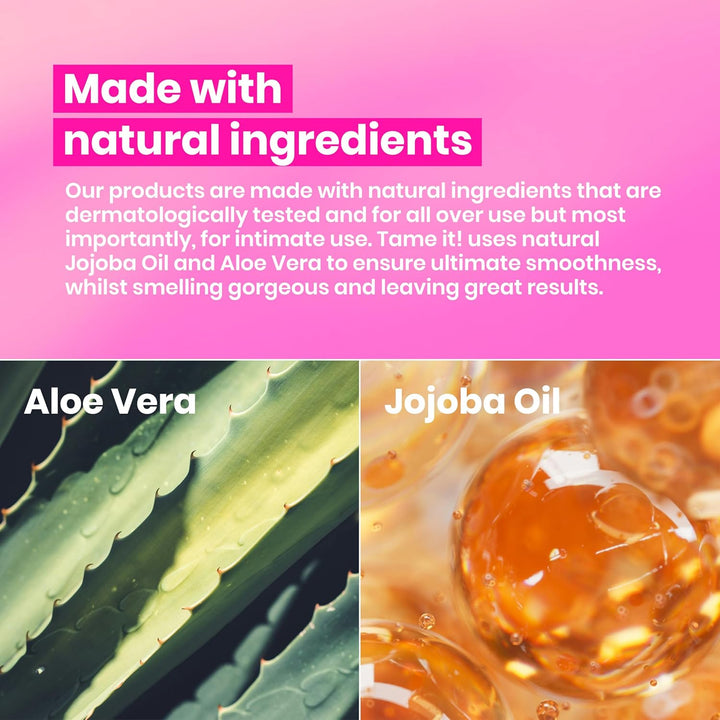 Tame It! Natural Intimate Hair Removal Cream - Painless Vegan Hair Remover for Sensitive Skin - Depilatory for Genitals, Bikini, Legs & Bum - Women In-Shower Cream with Aloe Vera - 100Ml