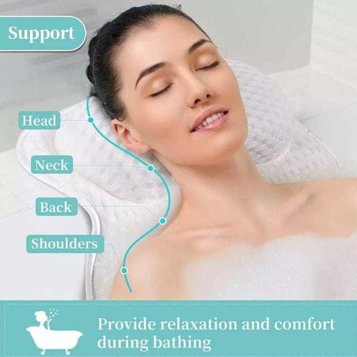 Luxury Bath Pillow Cushion Ergonomic Pillow with 4D Air Mesh Technology and 6 Suction Cups Helps Support Head Neck Back Shoulder Fits All Bathtub Hot Tub and Home Spa UK Brand