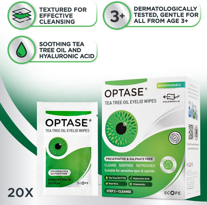Tea Tree Oil Eyelid Cleansing Wipes - Daily Hygiene & Relief from Blepharitis, Tired and Dry Eyes - 3X20 Pack