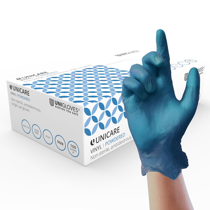 Unicare Clear Vinyl GS0063-A Examination - Multipurpose, Powder Free and Latex Free Disposable Gloves, Box of 100 Gloves, Clear, Medium