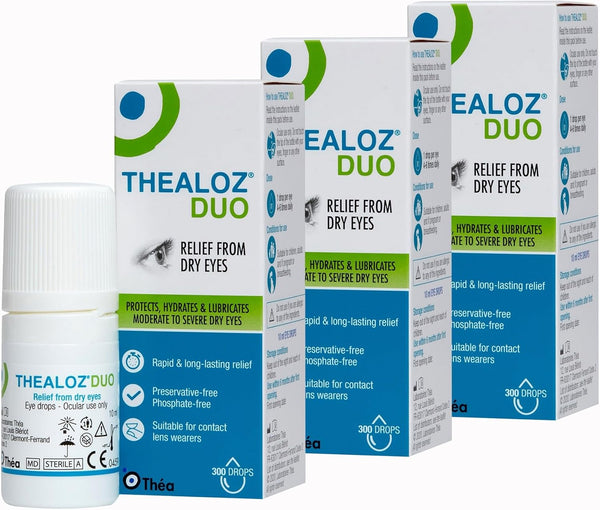 Thealoz Duo Eye Drops | Preservative-Free | Rapid Relief for Dry, Tired, Sore Eyes | Contact Lens Friendly | 3 PACK |10Ml (900 Drops)