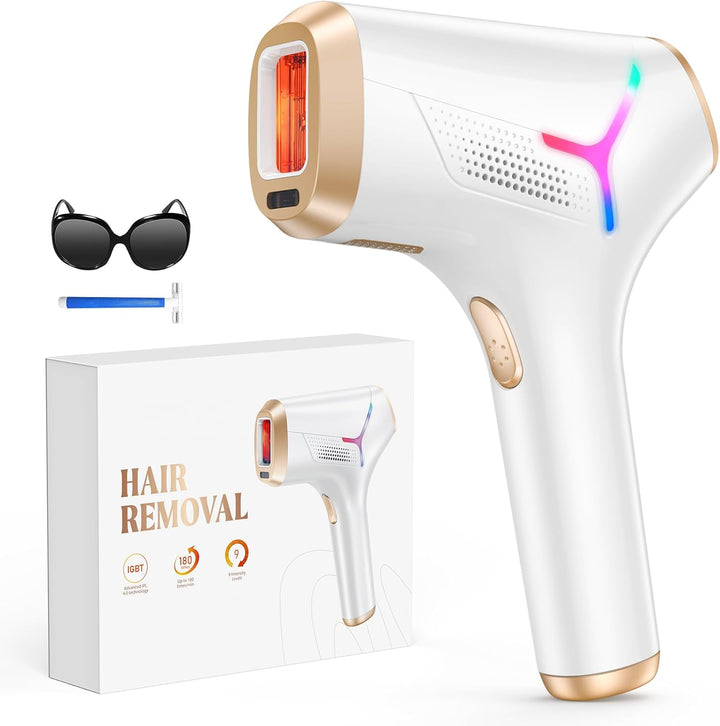 IPL Laser Hair Removal Device for Women and Men, IGBT Painless At-Home Laser Hair Remover Machine for Upper Lip, Bikini Line, Body, Salon Quality, Faster Long Lasting Result, Gold