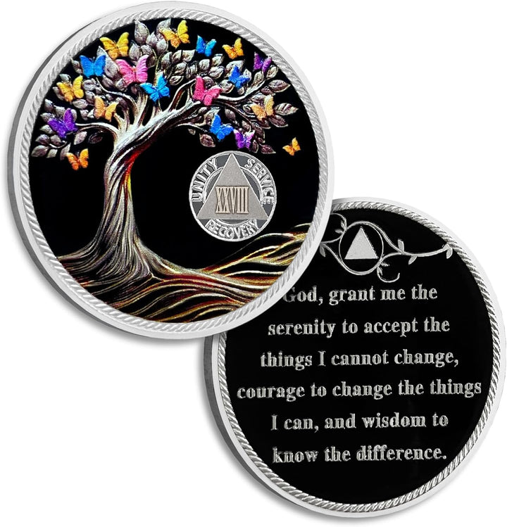 1 Month Sobriety Coin Butterfly Tree of Life AA Chips and Medallions,Sobriety Recovery Chip Sober Token Sobriety Gifts for Men Women Celebrating Alcoholics Anonymous Recovery