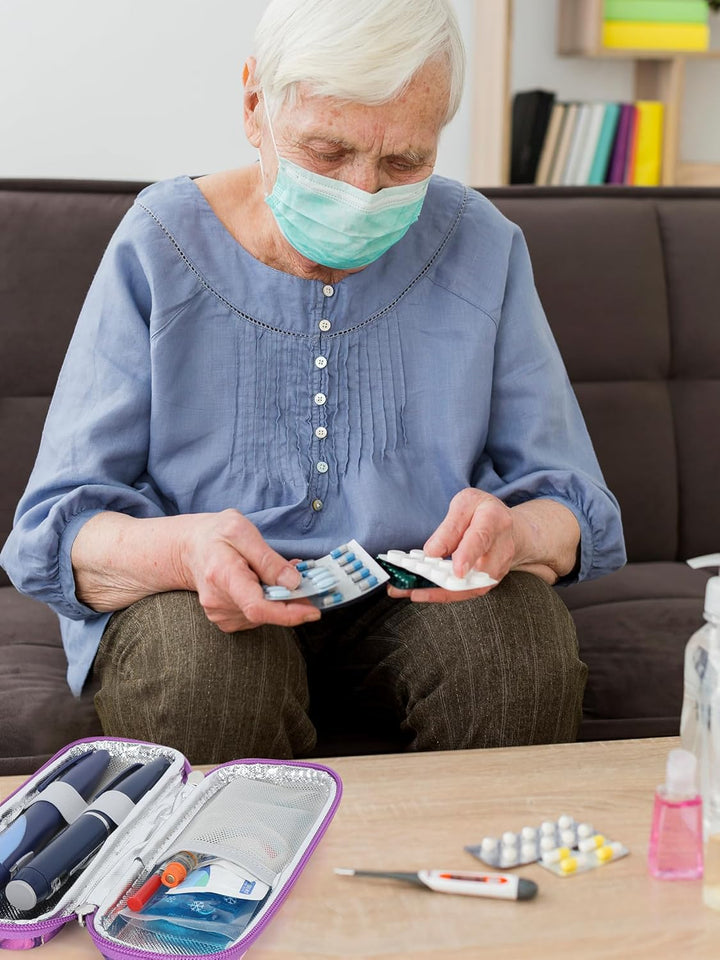 Manjaro Travel Case - Insulin Cooler Travel Case with 2 Ice Packs, Medication Cooler Bag for Fridge, Keep Medicine Cool While Traveling for Diabetic Supplies (Marble Purple)