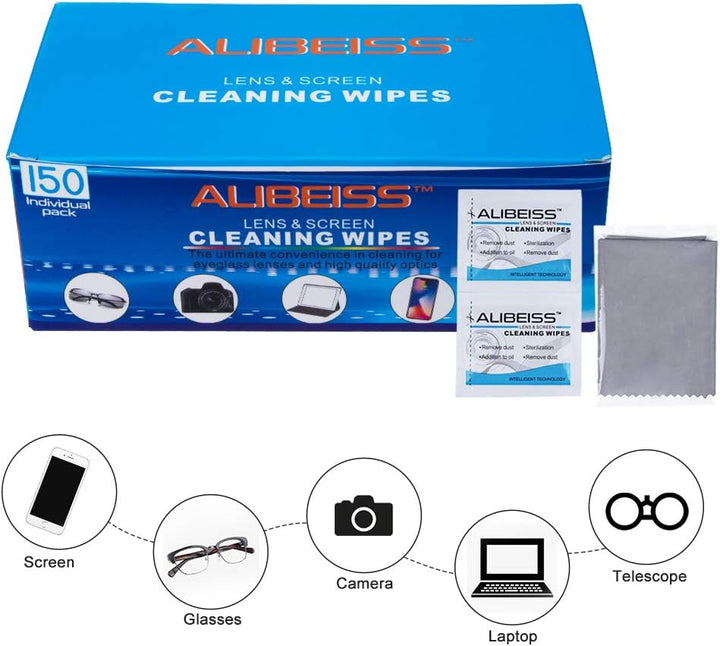150 Pack Pre-Moistened Lens Wipes  Screen Wipes Glasses Cleaner for Camera, Tablets, Smartphone, Screens and Other Delicate Surfaces