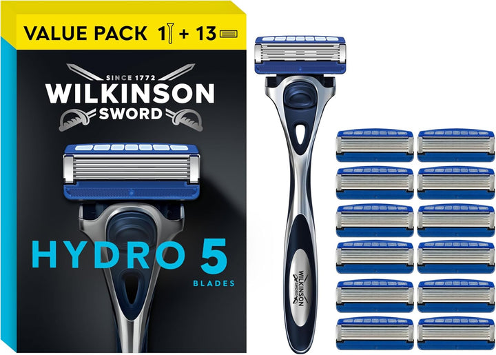 Hydro 5 Men’S Razor, Great Addition to Wash Bags for Men'S Grooming, Great Shavers for Routine Shaving, 1 Reusable Handle plus 13 Refill Blades Pack WINNER of the WHICH? BEST BUY AWARD