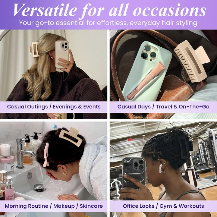 Hair Claw Clips Women & Girls - 8 Pcs Large & Small Non-Slip Matte Hair Clips in Beige & Black - Stylish Claw Clips Set for All Hair Types