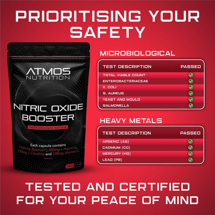 6,150Mg Nitric Oxide Booster - 180 High Strength Tablets with L-Arginine, L-Citrulline, Beetroot, and Vitamin C - Blood Flow, Energy, Performance Supplement for Gym, Powerlifting, and Bodybuilding