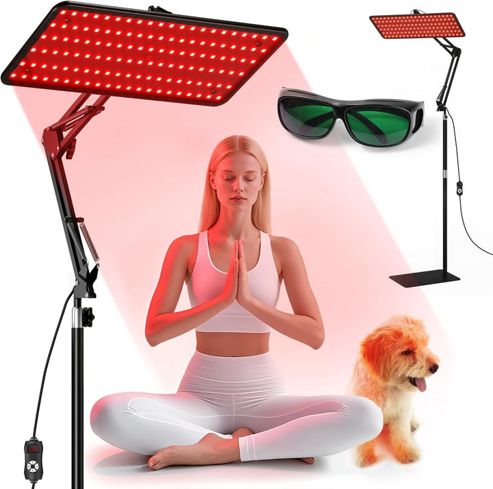Red Light Therapy Lamp for Body Face - Tri-Wavelength (660Nm, 850Nm, 940Nm) Infrared Light Therapy Lamp Large Panel with Adjustable Stand, Protective Glasses for Home Use, Gift for Women Girls