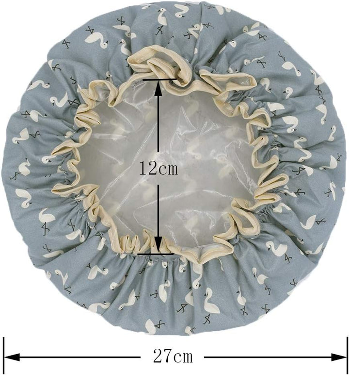 2 Pcs Bath Caps Elastic Band Double Layers Waterproof Shower Caps with Ruffled Edge Covering Ears Keeping Hair Dry Kitchen Oil-Proof Cap for Girls and Women