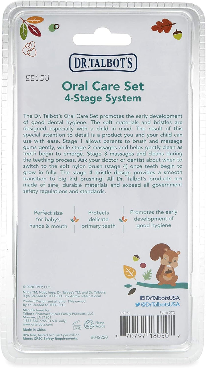 Oral Care Set with Stand; 4-Stage System with 1 Silicone Finger Massager, 2 Massaging Brushes, 1 Soft Nylon Bristle Toddler Toothbrush; 0+ Months, Blue & Aqua